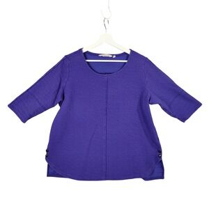 Soft Surroundings Texture Purple Button Accent Elbow Sleeve Stretch Top Women 1X